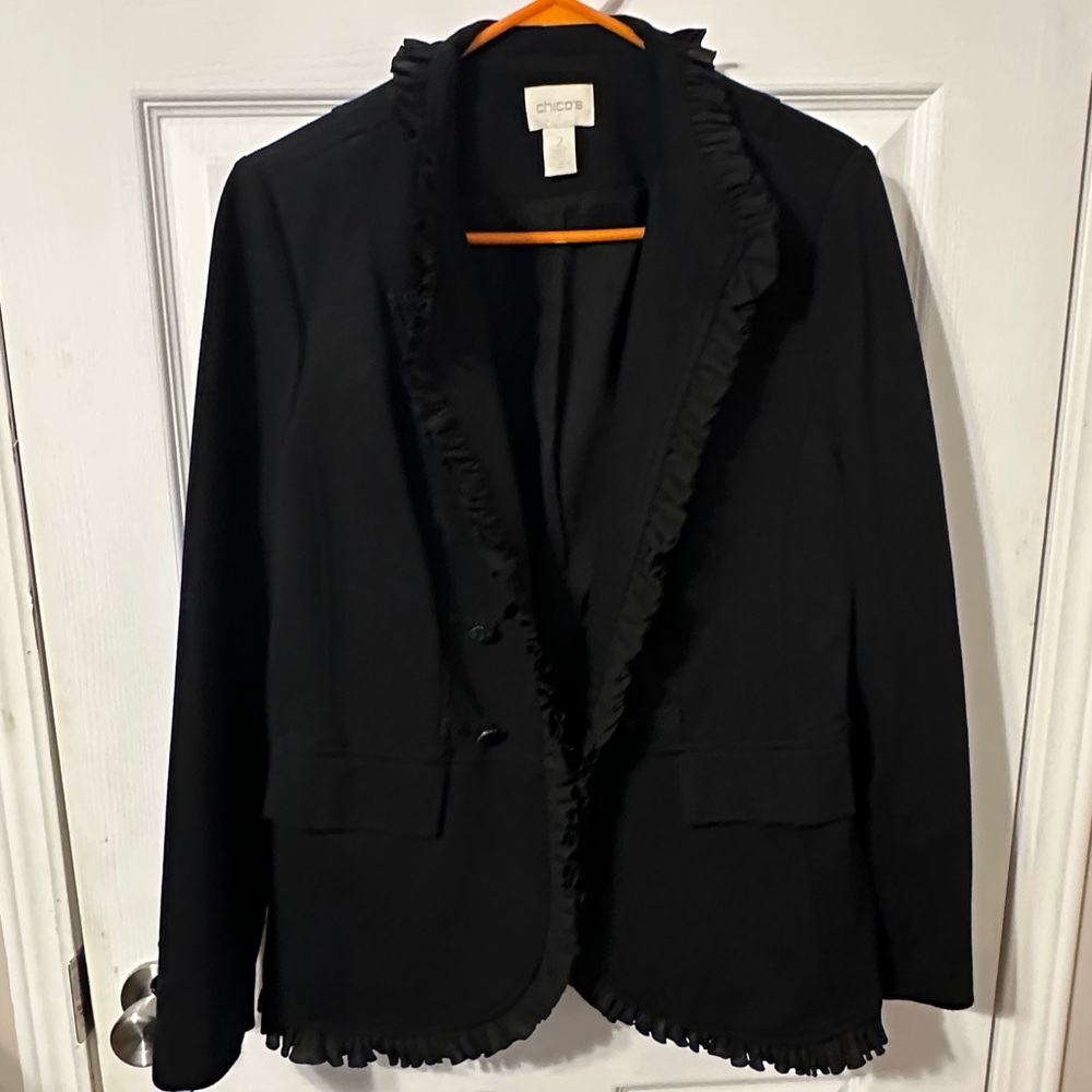 Chicos Black Blazer with Ruffles Size 2